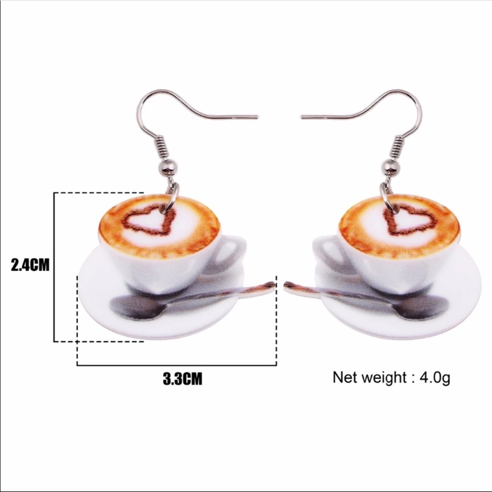 Coffee Cup and Saucer with Spoon Acrylic Earrings - Picture 6 of 6